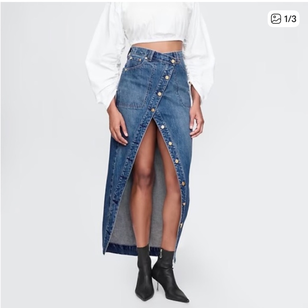 Cult Gaia x GAP High-Slit Button-Front Denim Maxi Skirt - Blue